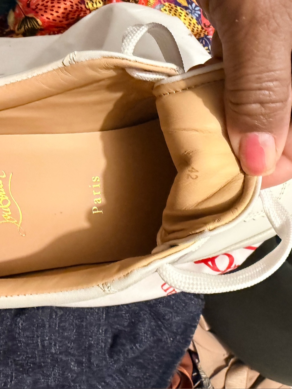 Christian Louboutin White Leather Zigzag Sole Sneakers with Red Accents - Picture 5 of 5